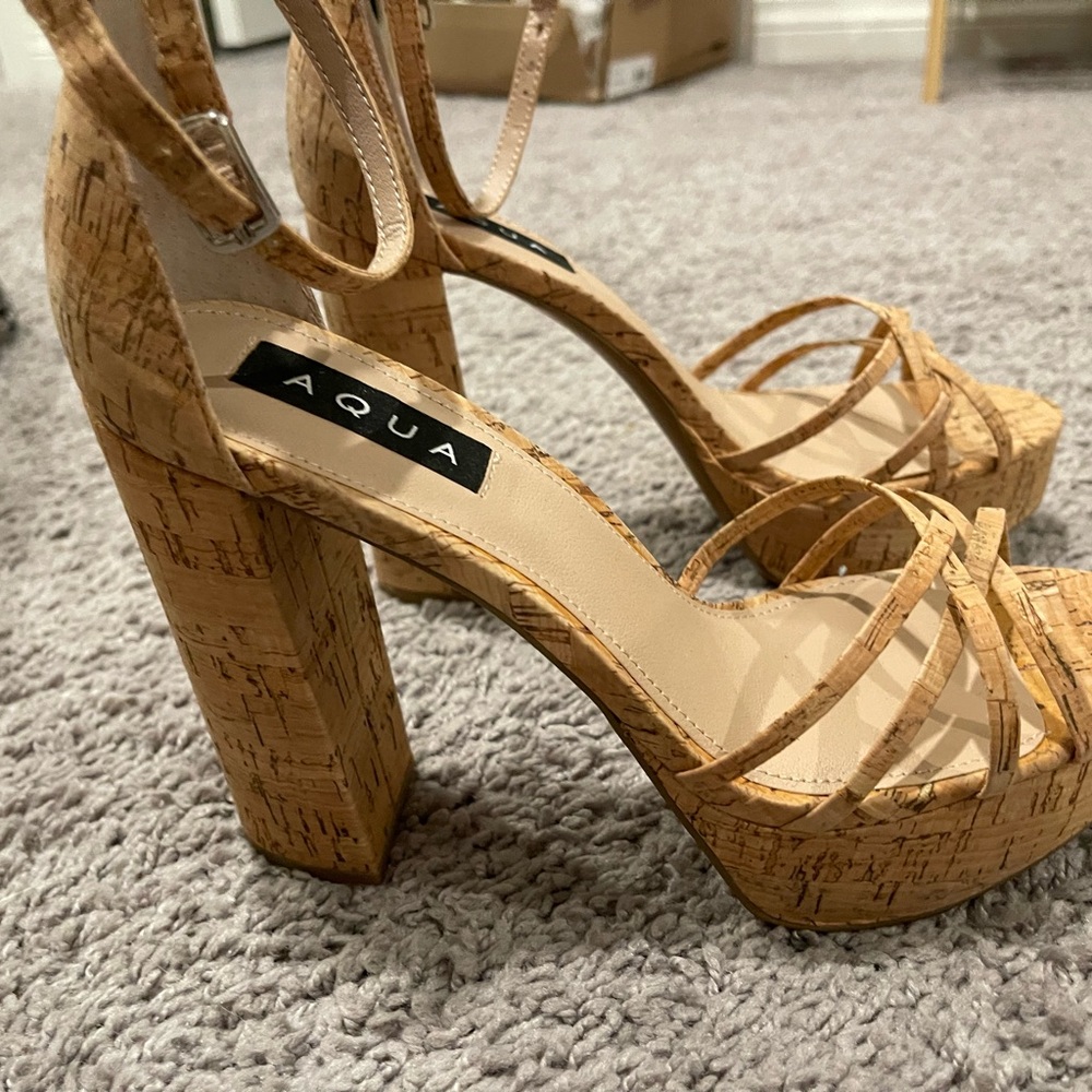 Aqua Tan Cork Strappy Heels - Picture 4 of 8